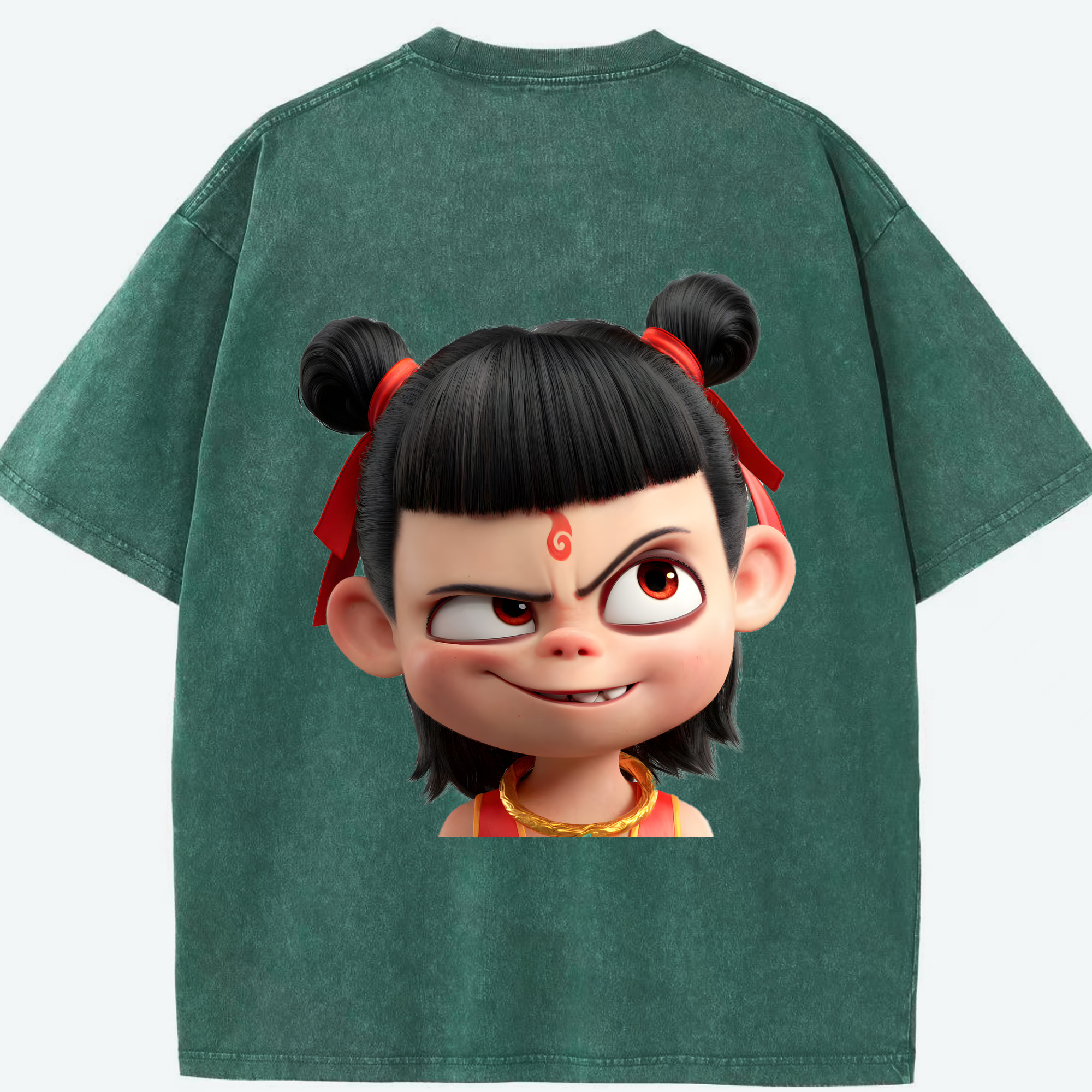 （画像用） Ne Zha 2 ナタ 魔童の大暴れ 綿100% ヴィンテージ風 半袖Tシャツ（背面プリント）